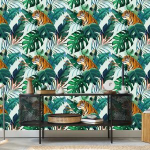 Papier Peint Tigres Et Feuilles Tropicales – Image 5