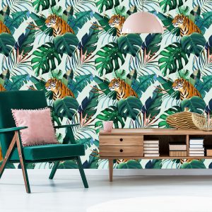 Papier Peint Tigres Et Feuilles Tropicales – Image 6