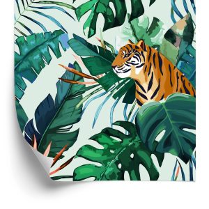 Papier Peint Tigres Et Feuilles Tropicales – Image 2