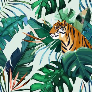 Papier Peint Tigres Et Feuilles Tropicales – Image 1