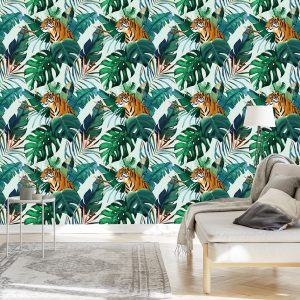 Papier Peint Tigres Et Feuilles Tropicales – Image 3