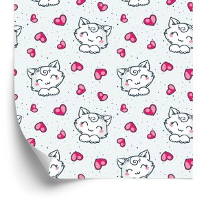 Papier Peint Pour Les Enfants - Adorables Chatons Blancs Et Coeurs – Image 2