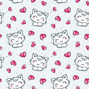 Papier Peint Pour Les Enfants - Adorables Chatons Blancs Et Coeurs – Image 1