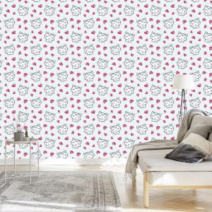 Papier Peint Pour Les Enfants - Adorables Chatons Blancs Et Coeurs – Image 3