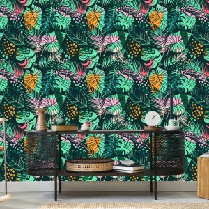 Papier Peint Feuilles Tropicales Colorées À La Mode – Image 5