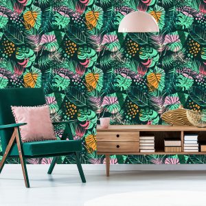 Papier Peint Feuilles Tropicales Colorées À La Mode – Image 6