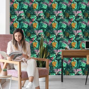 Papier Peint Feuilles Tropicales Colorées À La Mode – Image 7