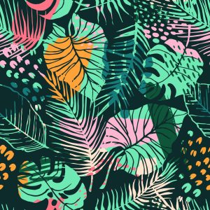 Papier Peint Feuilles Tropicales Colorées À La Mode – Image 1