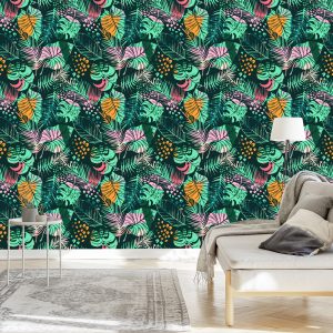 Papier Peint Feuilles Tropicales Colorées À La Mode – Image 3