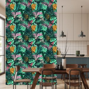 Papier Peint Feuilles Tropicales Colorées À La Mode – Image 4