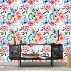 Papier Peint Plumes De Paon Fleurs Et Perles – Image 5