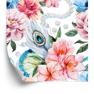 Papier Peint Plumes De Paon Fleurs Et Perles – Image 2