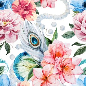 Papier Peint Plumes De Paon Fleurs Et Perles – Image 1