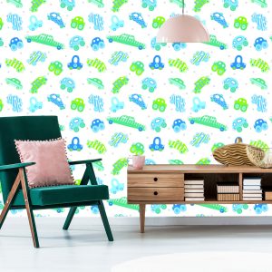 Papier Peint Pour Les Enfants - Voitures Bleues - Vertes – Image 6