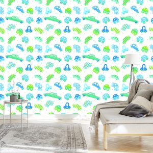 Papier Peint Pour Les Enfants - Voitures Bleues - Vertes – Image 3