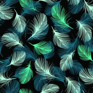 Papier Peint Plumes Turquoise Sur Fond Noir – Image 1