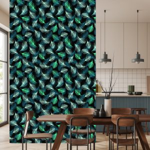 Papier Peint Plumes Turquoise Sur Fond Noir – Image 4