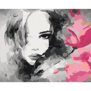 Peinture par numéros - Black & White Portrait With A Pink Flower