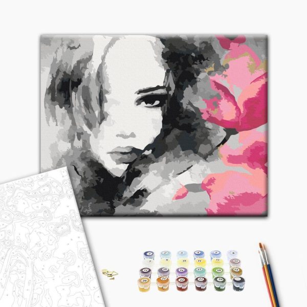 Peinture par numéros - Black & White Portrait With A Pink Flower