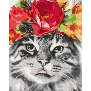 Peinture par numéros - Cat With Flowers