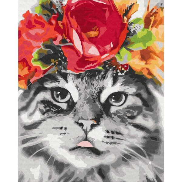 Peinture par numéros - Cat With Flowers