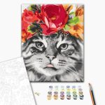 Peinture par numéros - Cat With Flowers