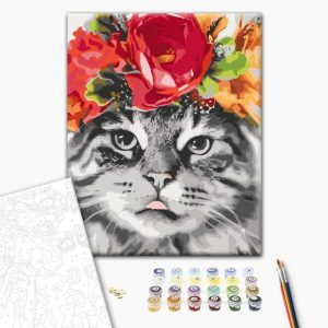 Peinture par numéros - Cat With Flowers