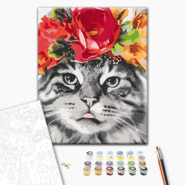 Peinture par numéros - Cat With Flowers