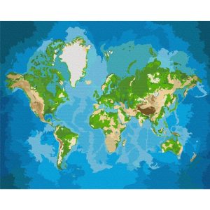 Peinture par numéros - World Map (Blue & Green)