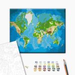 Peinture par numéros - World Map (Blue & Green)