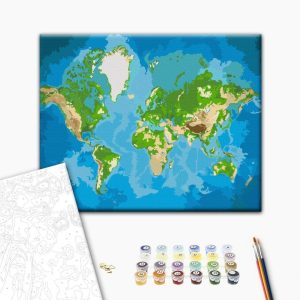 Peinture par numéros - World Map (Blue & Green)