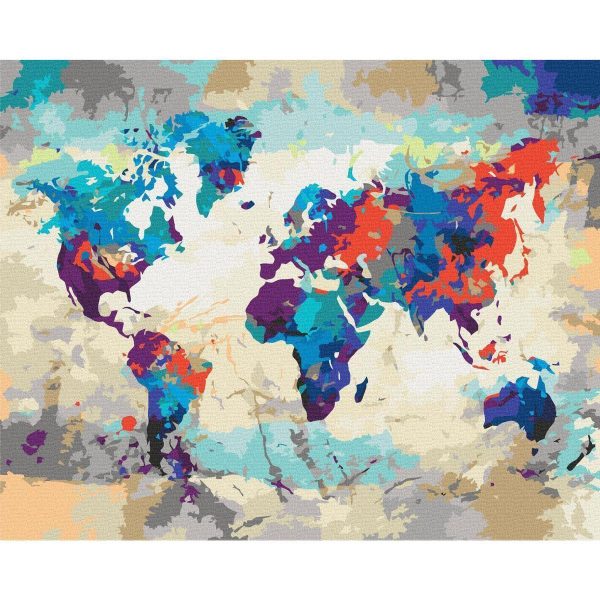 Peinture par numéros - World Map (Blue & Red)