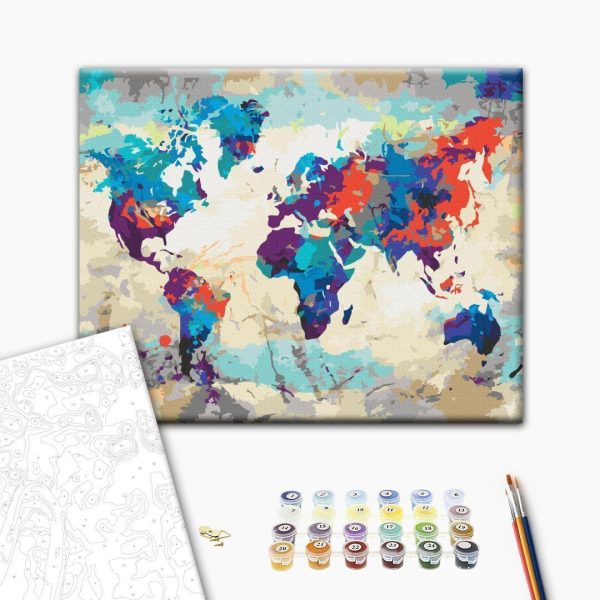 Peinture par numéros - World Map (Blue & Red)
