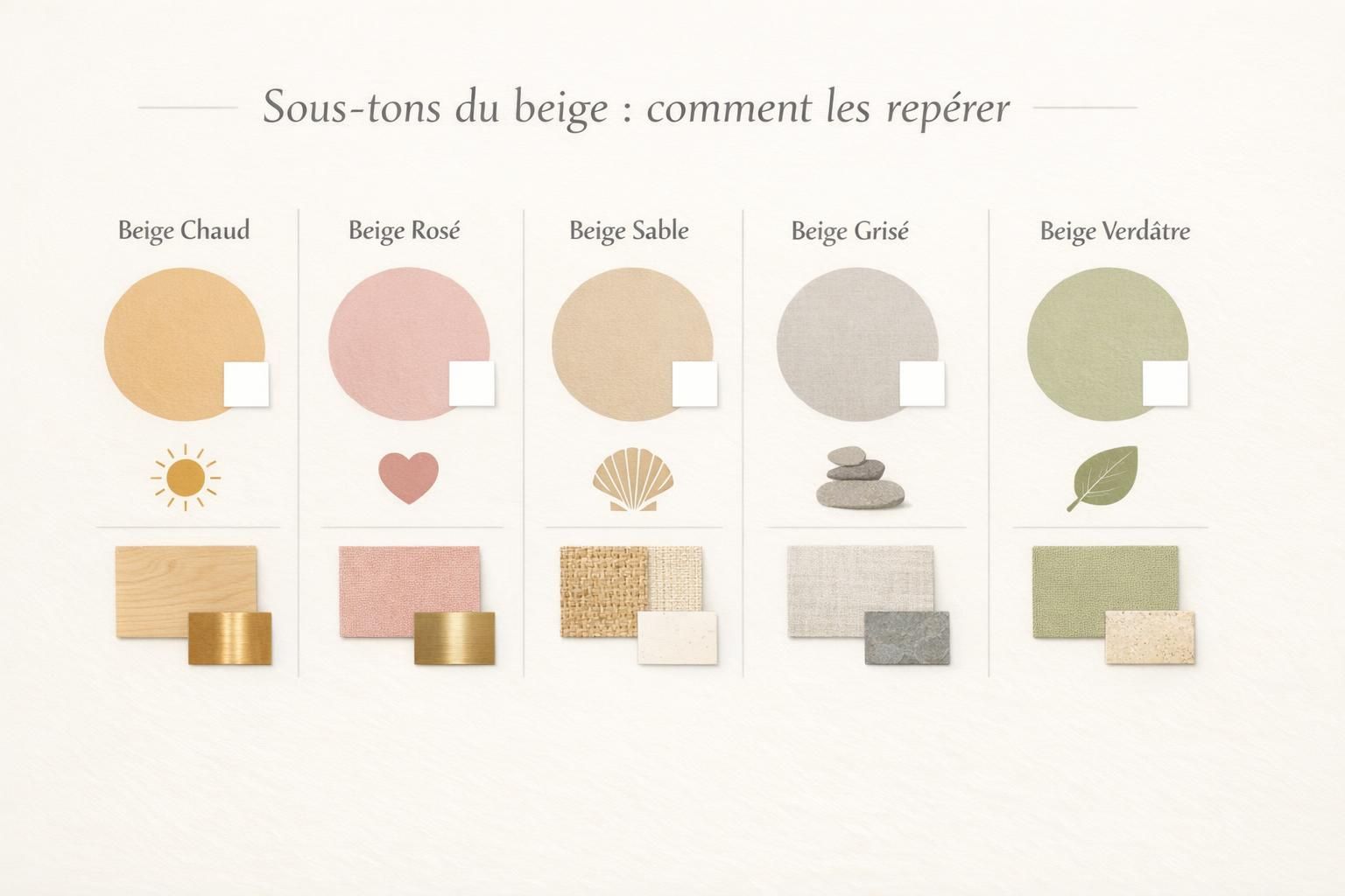 Infographie des sous-tons du beige avec repères visuels et associations recommandées